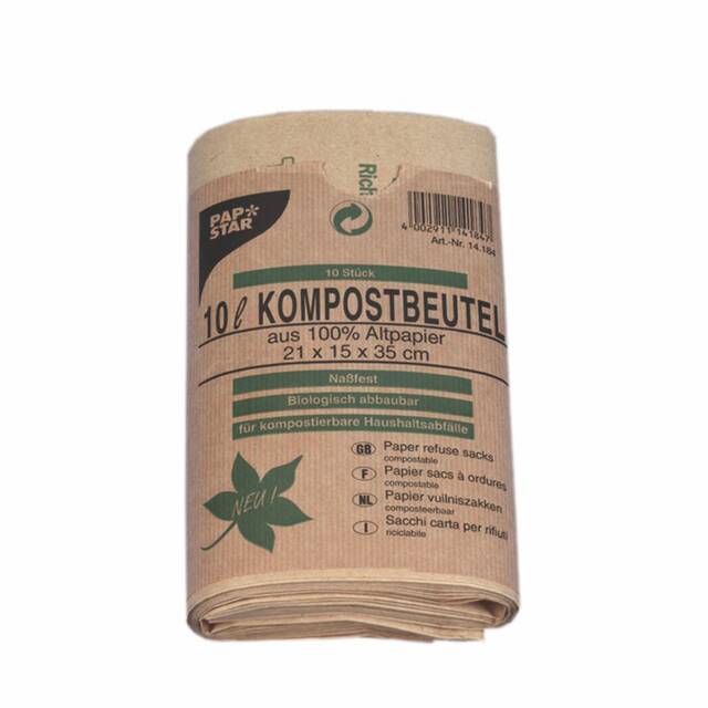 200 Stck Bio-Kompostbeutel aus Papier, 10 l, braun, H 35 x B 21 cm