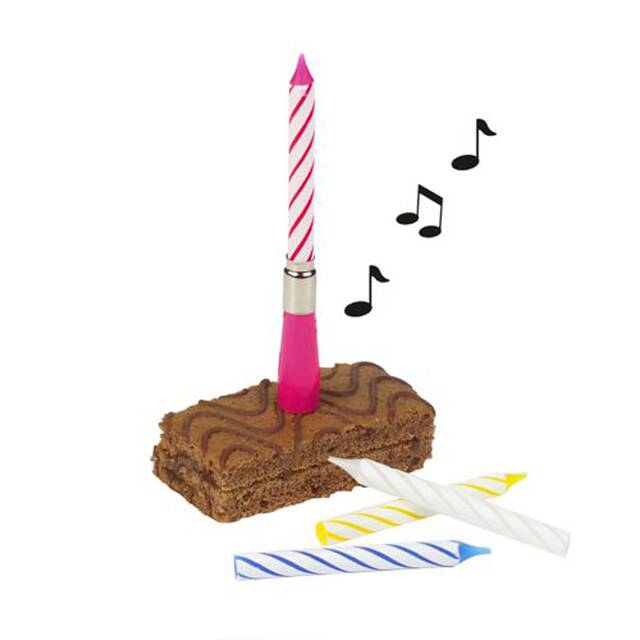 12 Musikkerze 12 cm farbig sortiert  Happy Birthday  mit 3 Ersatzkerzen