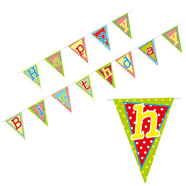 10 Stück Wimpelkette für Geburtstag, Papier 4 m  Happy Birthday 