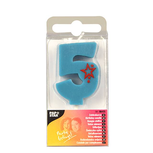 15 Stück Zahlenkerzen Mini 6,8 cm blau  5 