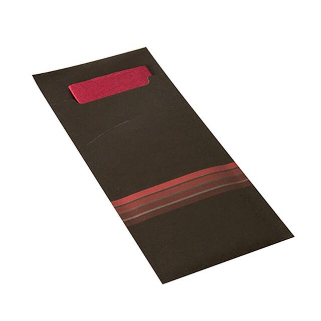 520 Stück Bestecktaschen  Stripes  schwarz/bordeaux, 20 x 8,5 cm, inkl. farbiger Serviette 33 x 33 cm 2-lag.