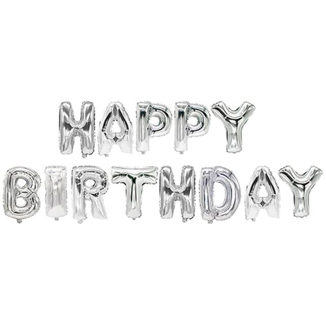 12 Stück Folienluftballon-Set silber für Geburtstag  Happy Birthday 