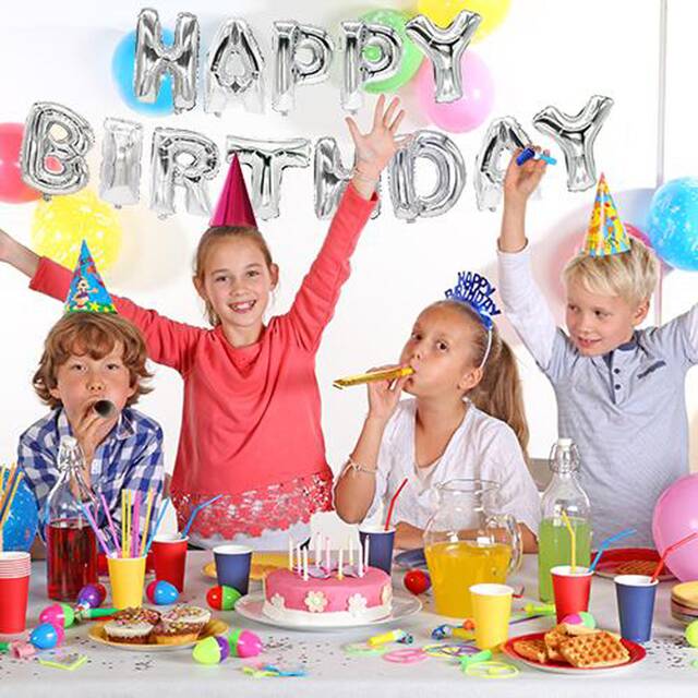 12 Stück Folienluftballon-Set silber für Geburtstag  Happy Birthday 