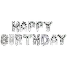 12 Folienluftballon-Set silber  Happy Birthday
