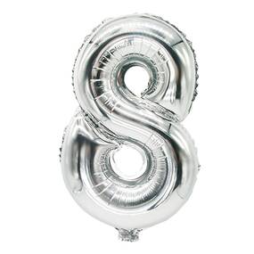 24 Stück Zahlen-Luftballons aus Folie 35 x 20 cm silber  8 