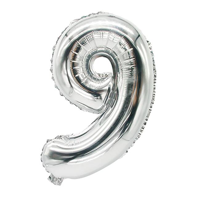 24 Stück Zahlen-Luftballons aus Folie 35 x 20 cm silber  9 