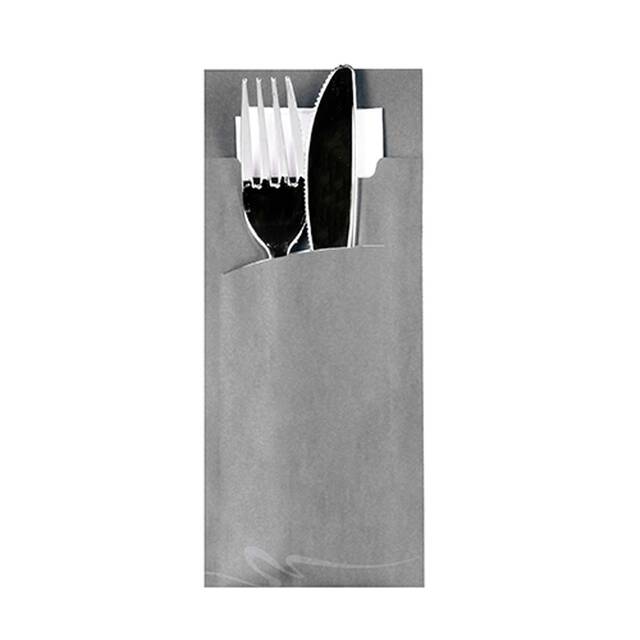 520 Stück Bestecktaschen grau, 20 x 8,5 cm, inkl. weißer Serviette 33 x 33 cm 2-lag.