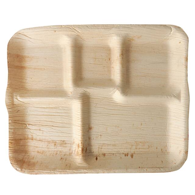 36 Stck Snack-Teller aus Palmblatt  pure , eckig 5fach unterteilt 27 x 21,5 cm