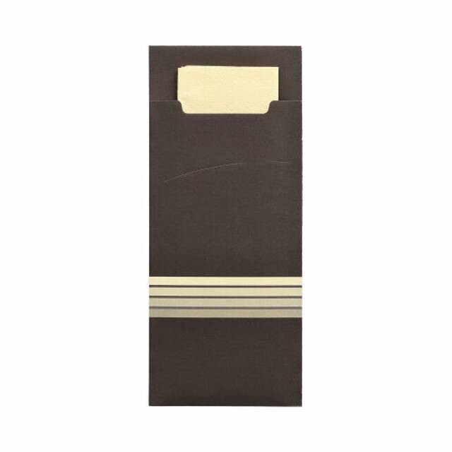 520 Stck Bestecktaschen  Stripes  schwarz/creme, 20 x 8,5 cm, inkl. farbiger Serviette 33 x 33 cm 2-lag.