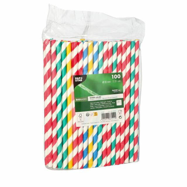 1000 Stck Shake-Halme, Papier  pure   8 mm  21 cm farbig sortiert  Stripes 