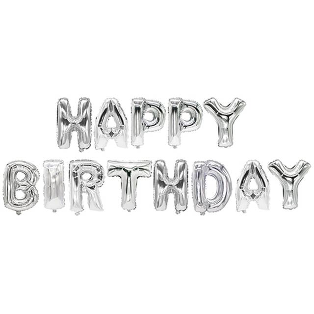 12 Stck Folienluftballon-Set silber fr Geburtstag  Happy Birthday 