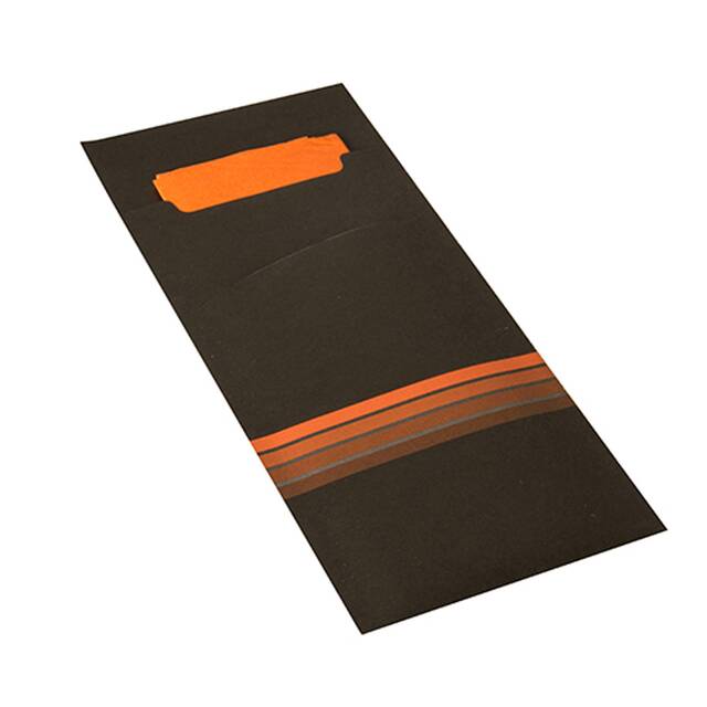 520 Stück Bestecktaschen  Stripes  schwarz/orange, 20 x 8,5 cm, inkl. farbiger Serviette 33 x 33 cm 2-lag.