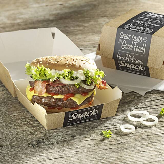 400 Stück Burgerboxen, Pappe  pure  12,5 x 12,5 cm  Good Food  groß