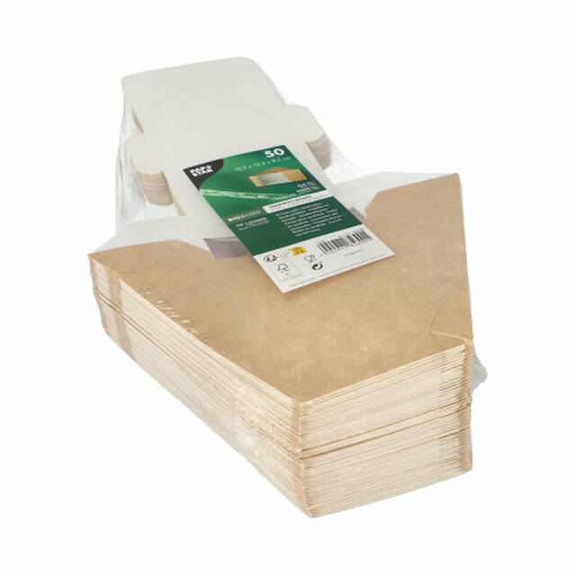 500 Stck Bio-Sandwichboxen, Pappe mit Sichtfenster aus PLA  pure  12,3 x 12,3 x 8,2 cm braun