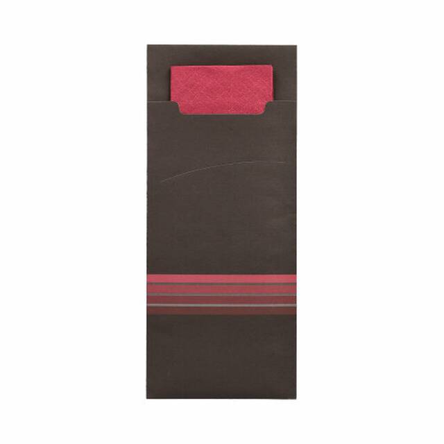 520 Stck Bestecktaschen  Stripes  schwarz/bordeaux, 20 x 8,5 cm, inkl. farbiger Serviette 33 x 33 cm 2-lag.