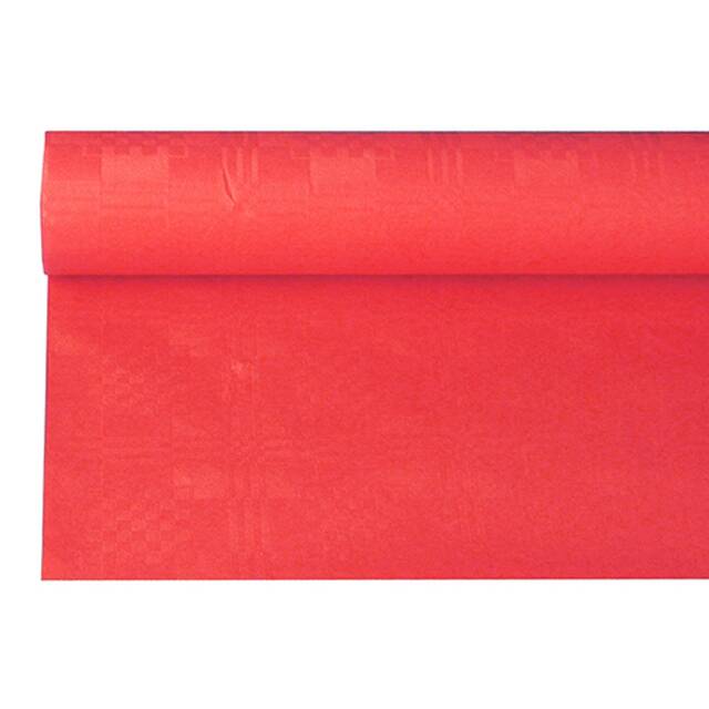 12 Stck Papiertischdecke rot mit Damastprgung 6 x 1,2 m