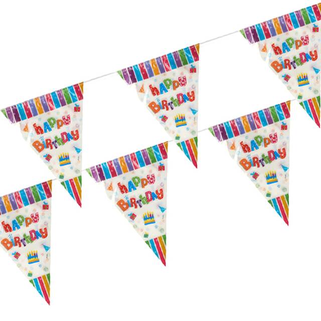 10 Stck Wimpelkette, Folie 4 m  Happy Birthday  wetterfest