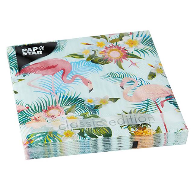 200 Stck Servietten, 3-lagig 1/4-Falz 33 x 33 cm  Exotic Flamingos 