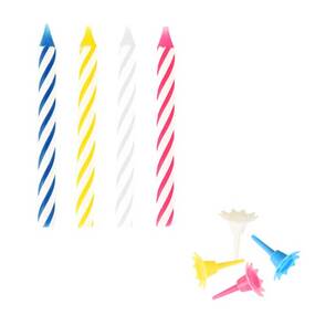 240 Geburtstagskerzen mit Halter 6 cm farbig sortiert