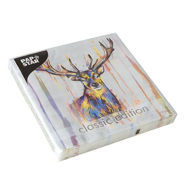 200 Stck Servietten, 3-lagig 1/4-Falz 33 x 33 cm  Colourful Deer 