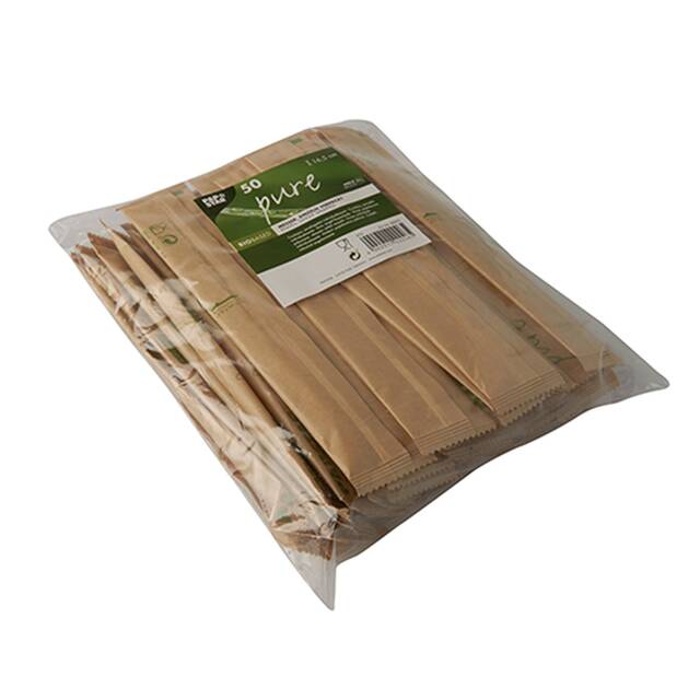 500 Stck Holzmesser  pure  16,5 cm natur einzeln verpackt in Papierbeutel