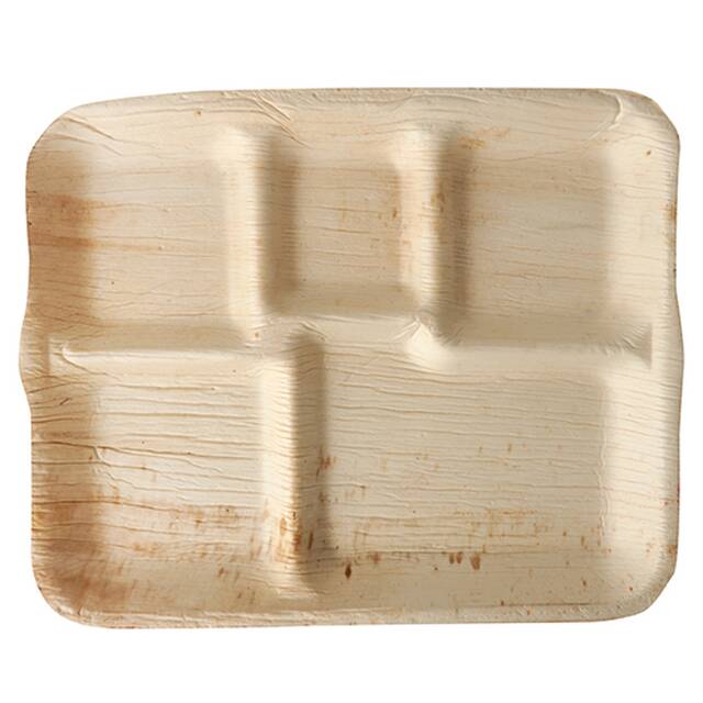 36 Snack-Teller aus Palmblatt  pure , eckig 5fach unterteilt 27 x 21,5 cm