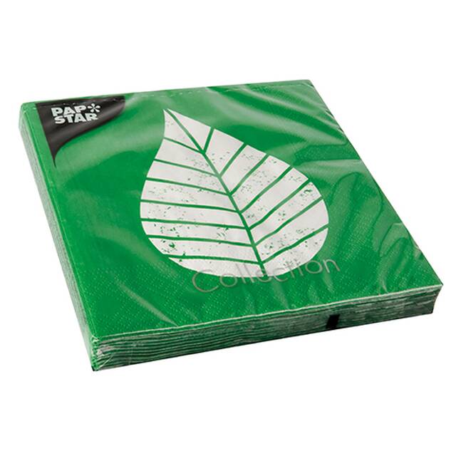 200 Stück Servietten, grün 3-lagig 1/4-Falz 33 x 33 cm  Graphic Leaves 