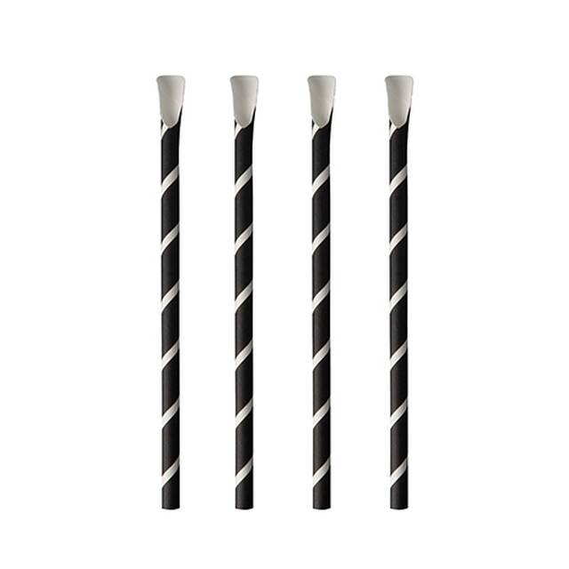 800 Stck Papierstrohhalme mit Lffel  pure   8 mm  20 cm schwarz/weiss  Stripes 