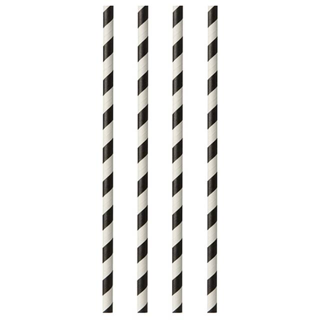 1000 Stck Papierstrohhalme  6 mm  29 cm schwarz/weiss  Stripes 