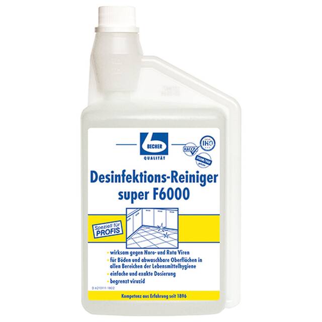 8 Stck  Dr. Becher  Desinfektions-Reiniger 1 l super F6000 mit Dosierkopf