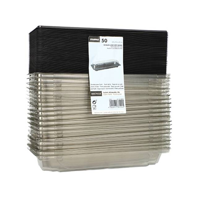 400 Stck Sushi-Boxen, schwarz, PS, 3,8 x 9,2 x 22 cm, mit Deckel