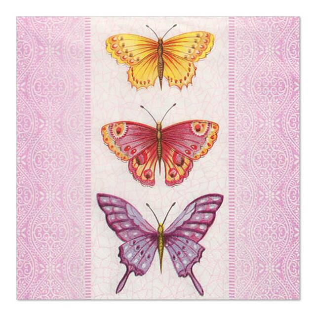 200 Stück Servietten, 3-lagig 1/4-Falz 33 x 33 cm  Gentle Butterflies 