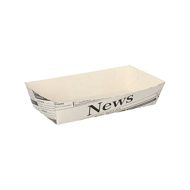 600 Stück Pommes-Frites-Trays 8,5 x 16,5 cm weiss  Newsprint  groß