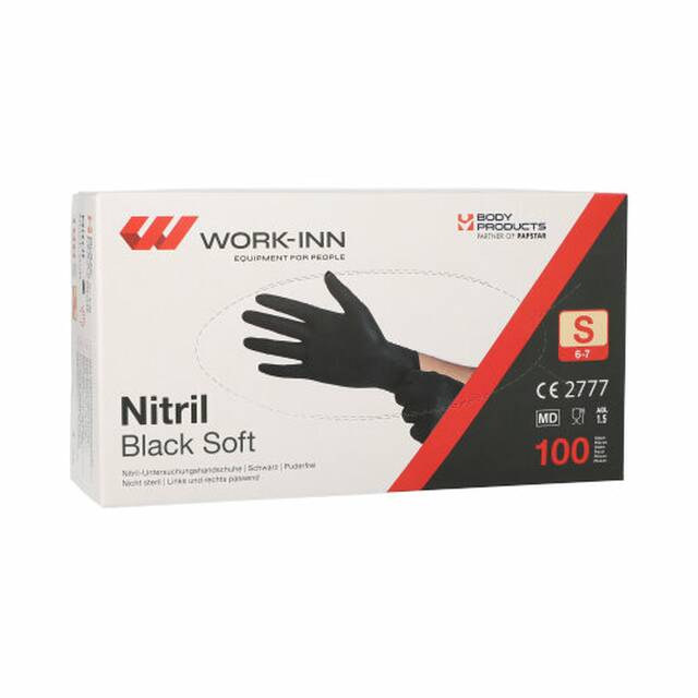 1000 Stck  WORK-INN  Nitril-Handschuhe, puderfrei  Black Soft  schwarz Gre S